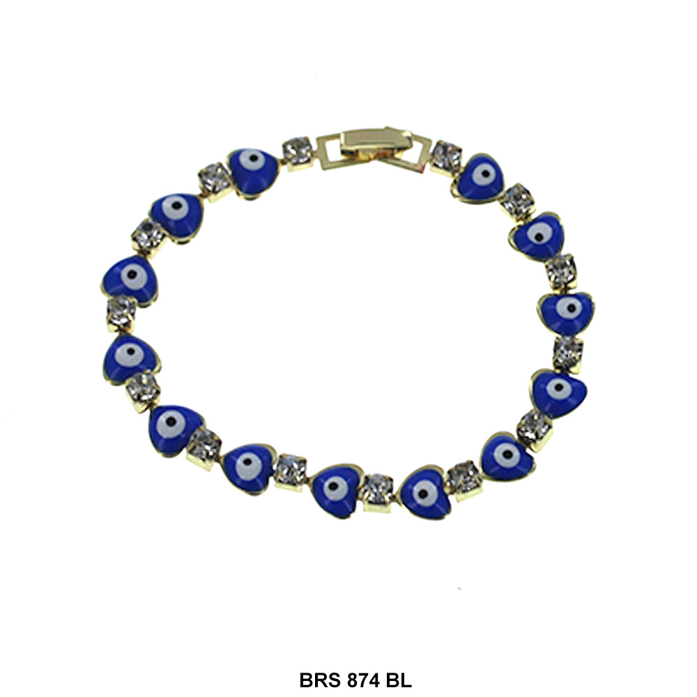 Heart With Cubic Zirconia Evil Eye Bracelet BRS 874 BL