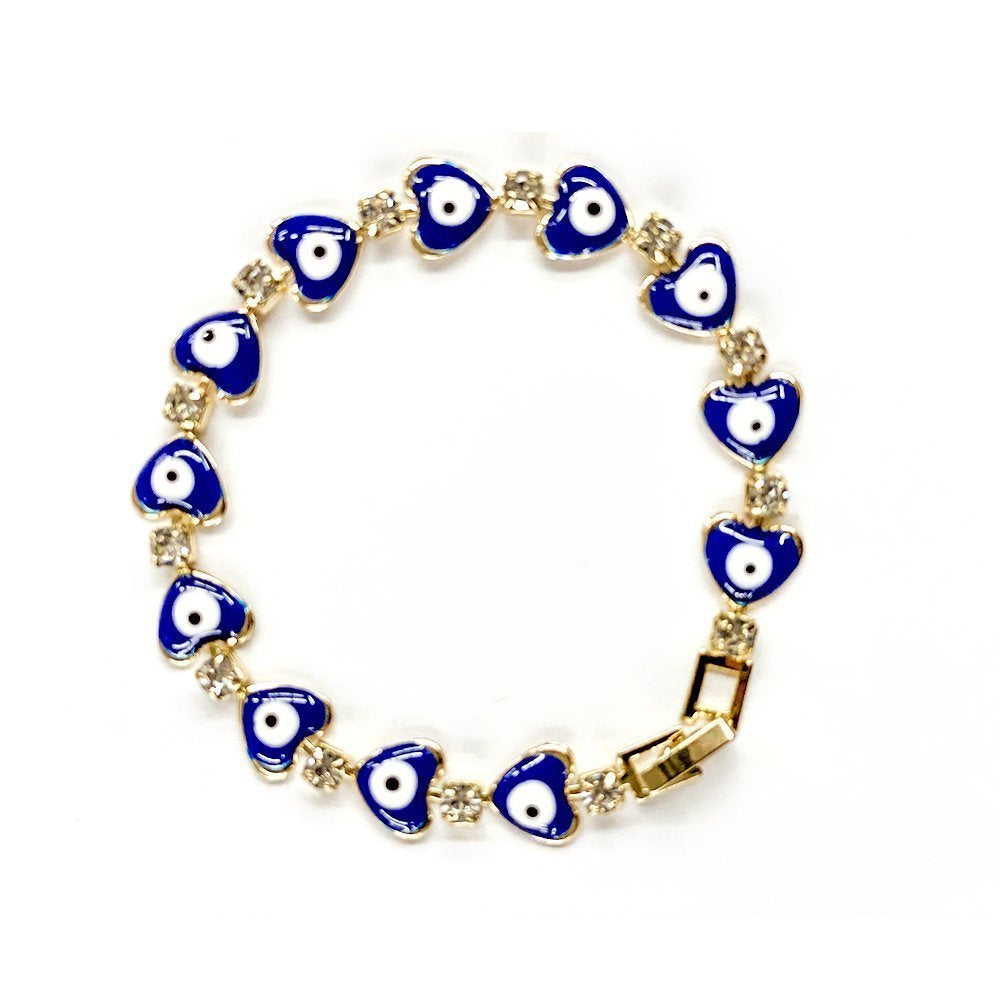 Heart With Cubic Zirconia Evil Eye Bracelet BRS 875 BL