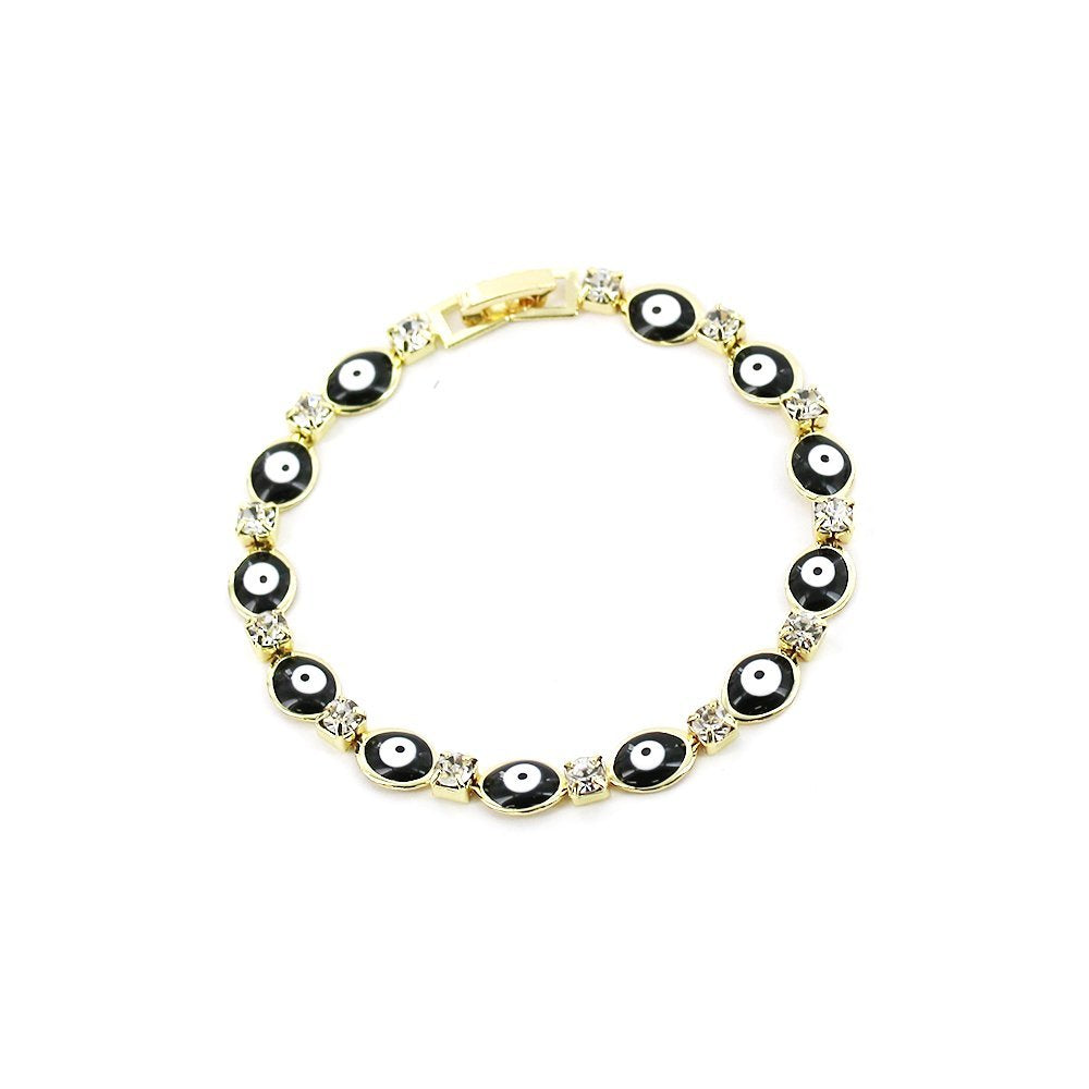 Oval With Cubic Zirconia Evil Eye Bracelet BRS 882 BK