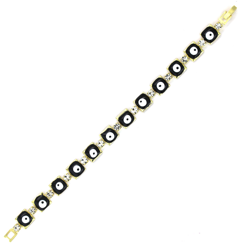 Square With Cubic Zirconia Evil Eye Bracelet BRS 883 BK