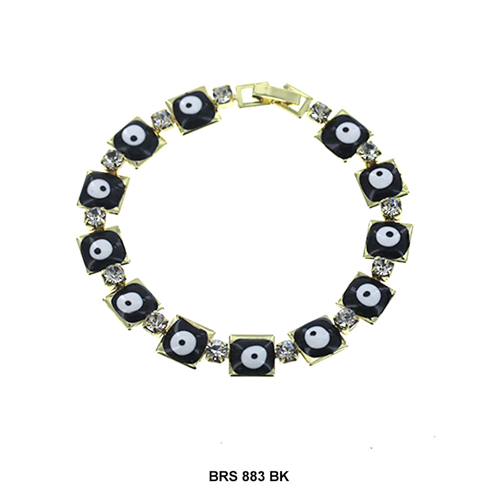 Square With Cubic Zirconia Evil Eye Bracelet BRS 883 BK