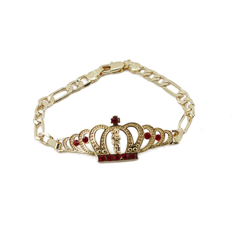 San Judas Crown Figaro Bracelet Red BRS 893 R