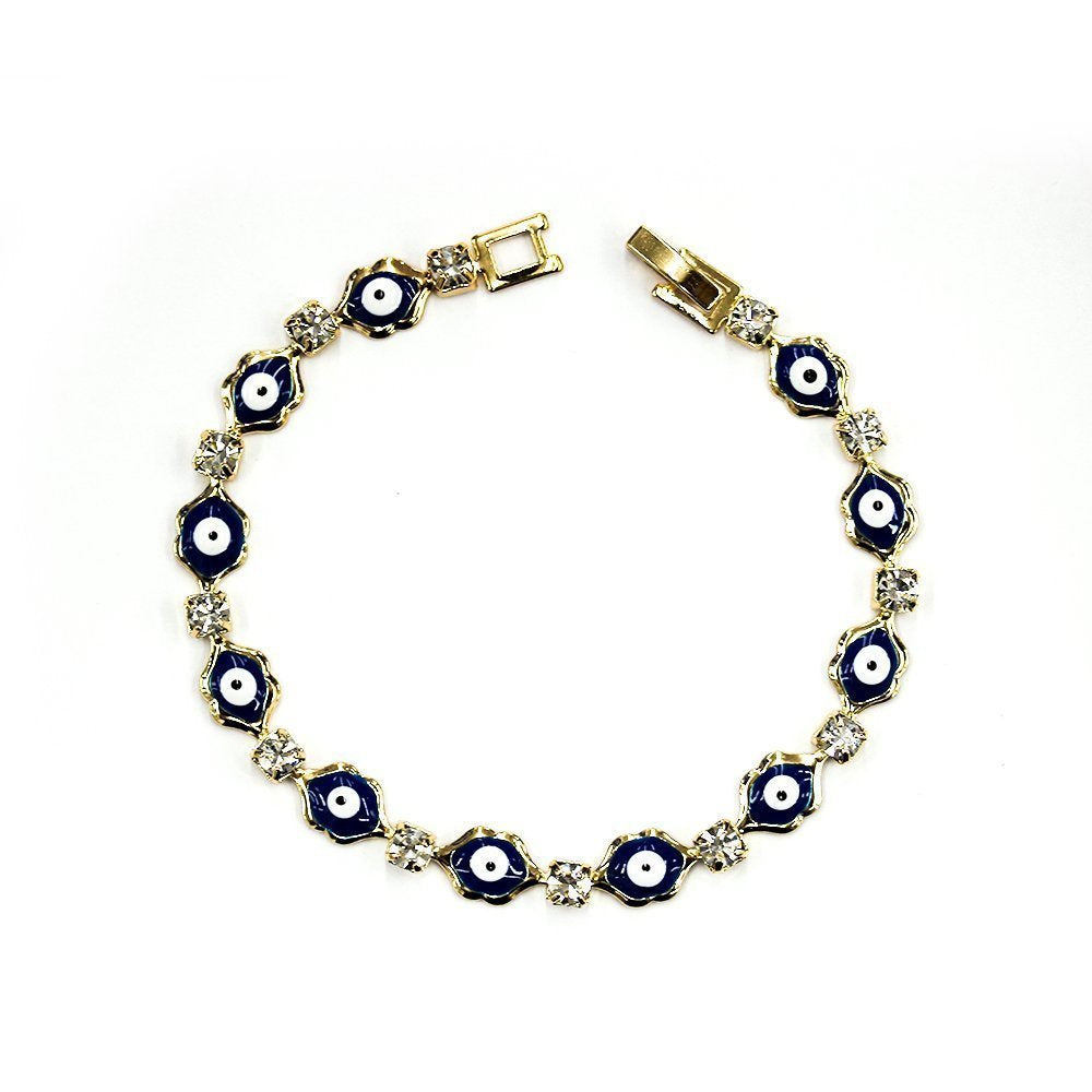 Oval Flower With Cubic Ziconia Evil Eye Bracelet BRS 936 BL