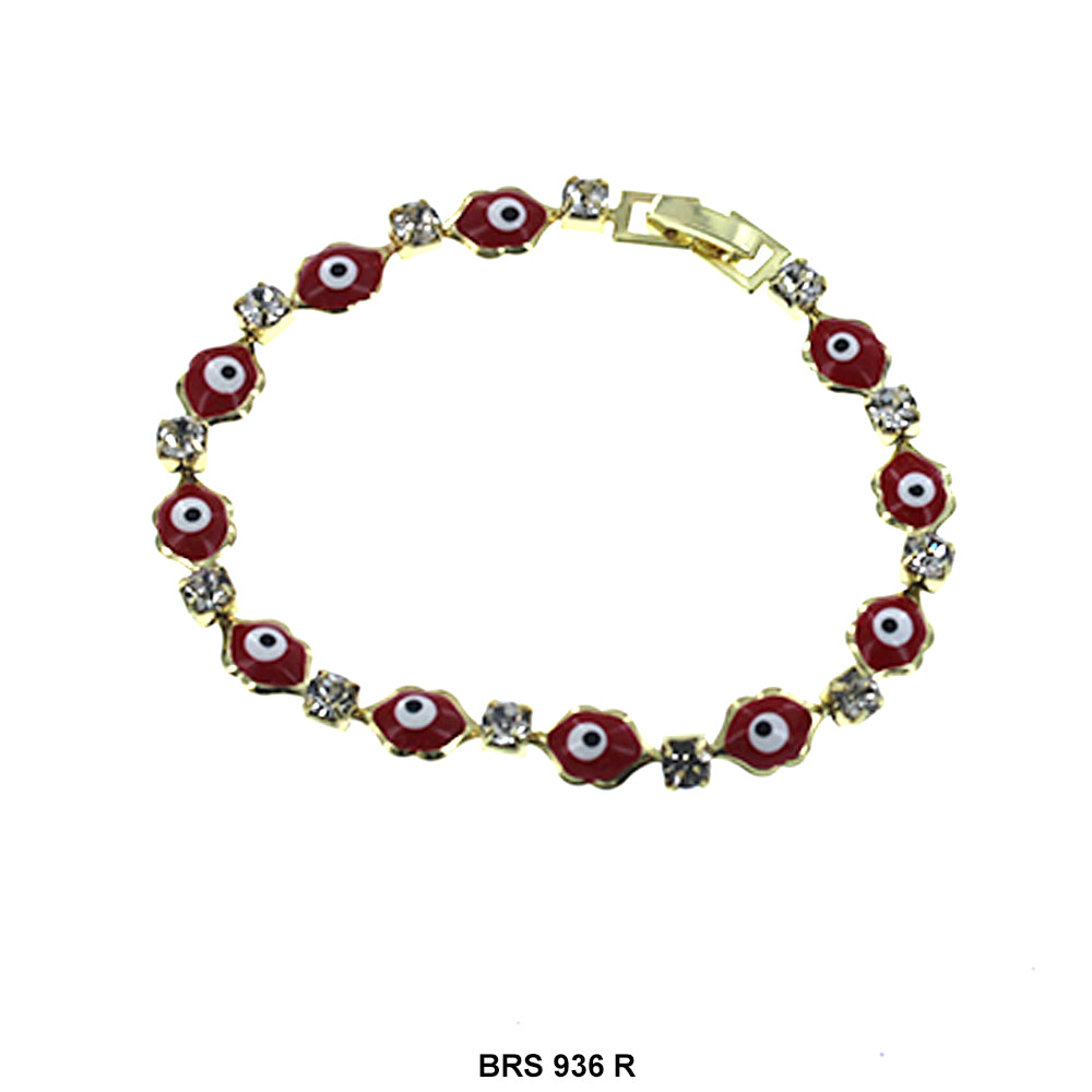 Oval Flower With Cubic Zirconia Evil Eye Bracelet BRS 936 R