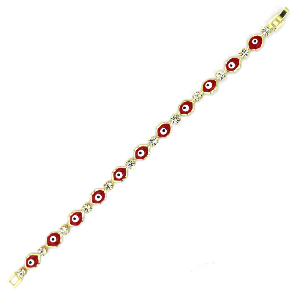 Oval Flower With Cubic Zirconia Evil Eye Bracelet BRS 936 R