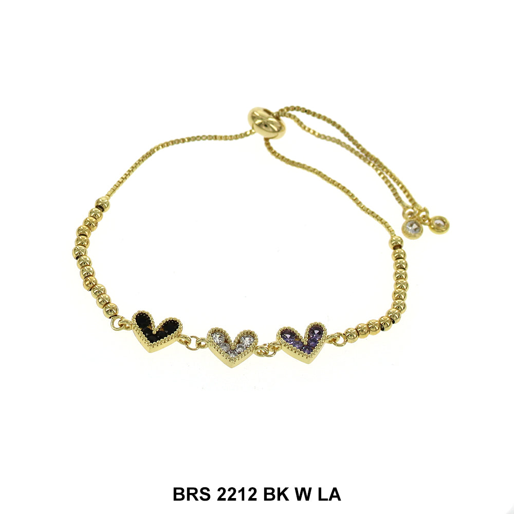 Pulsera Ajustable Corazones Con Cuentas BRS 2212 BK W LA