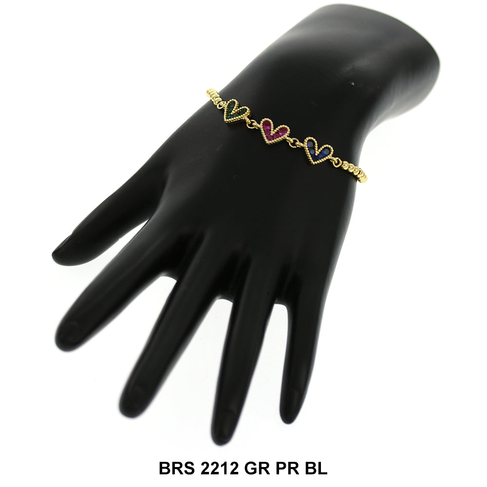 Brazalete Corazones Con Cuentas Ajustable BRS 2212 GR PR BL