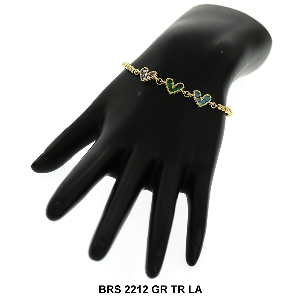 Pulsera Corazones Con Cuentas Ajustable BRS 2212 GR TR LA