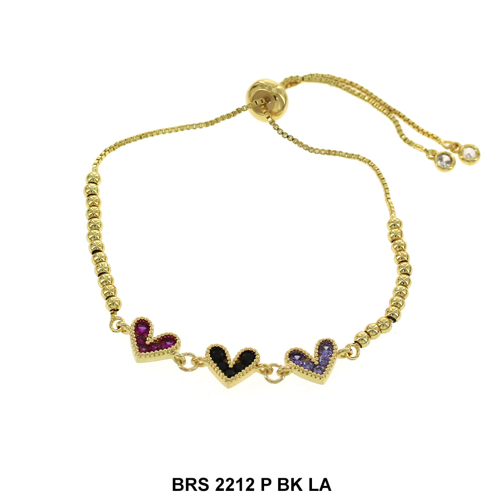 Pulsera Ajustable Corazones Con Cuentas BRS 2212 P BK LA