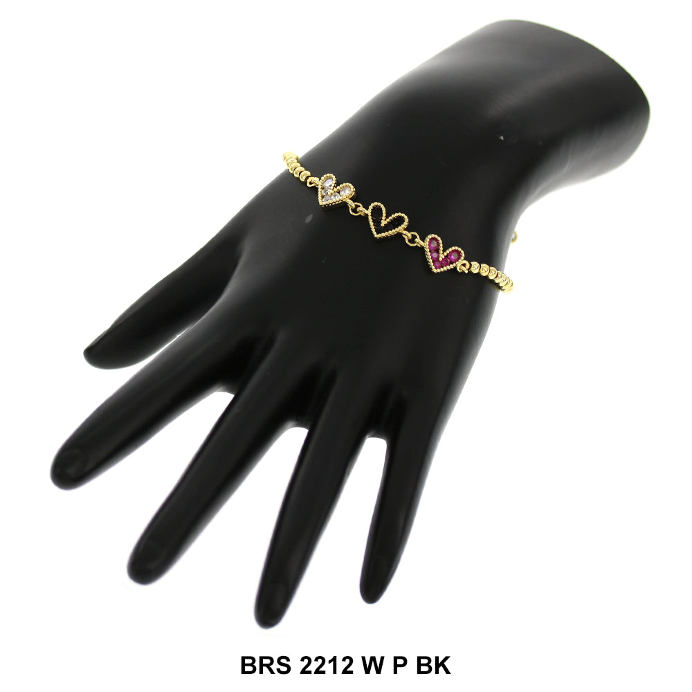 Pulsera Ajustable Corazones Con Cuentas BRS 2212 WP BK