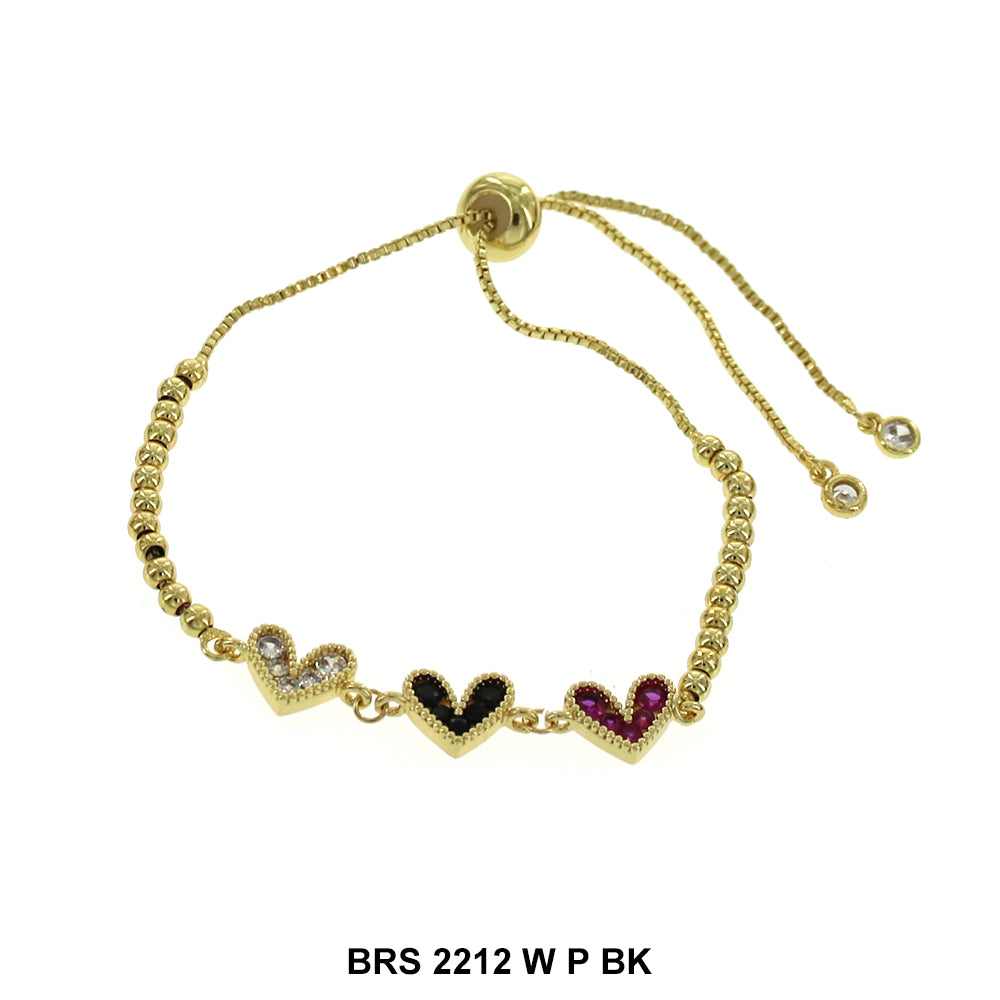 Pulsera Ajustable Corazones Con Cuentas BRS 2212 WP BK