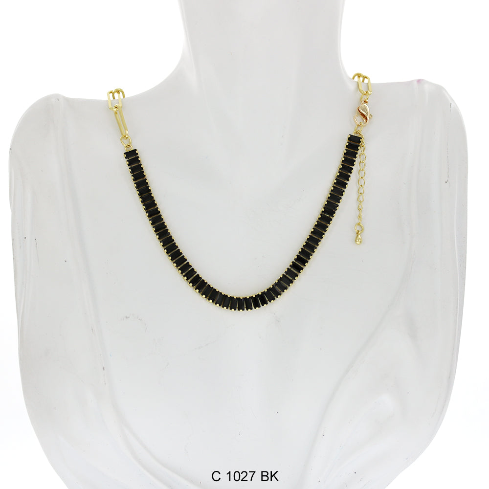 CZ Stones Chocker Chain Necklace C 1027 BK