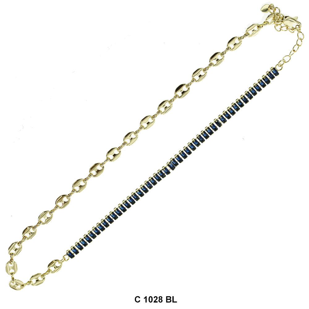 CZ Stones Chocker Chain Necklace C 1028 BL