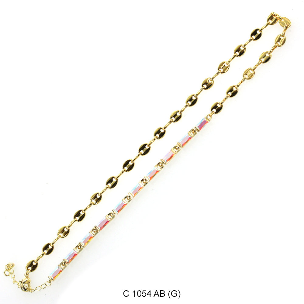 CZ Stones Chocker Chain Necklace C 1054 AB (G)