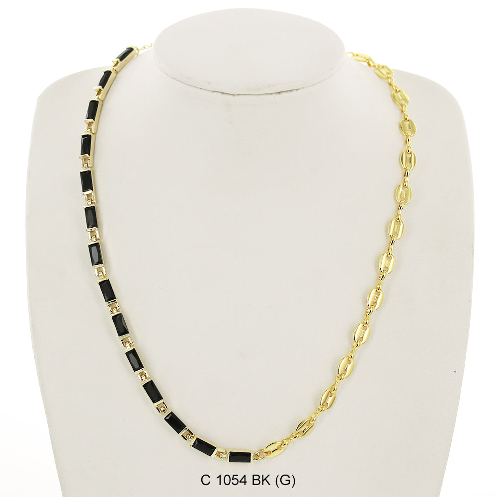 CZ Stones Chocker Chain Necklace C 1054 BK (G)