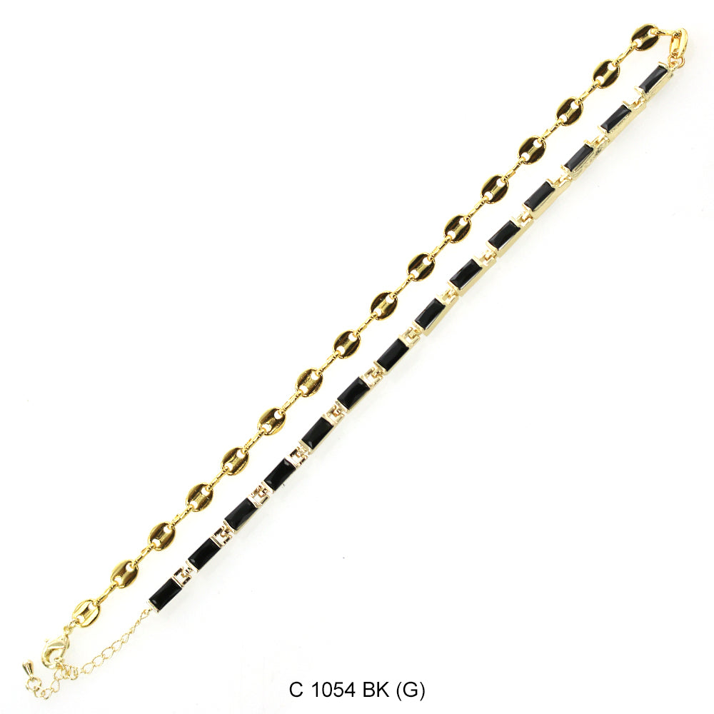 CZ Stones Chocker Chain Necklace C 1054 BK (G)