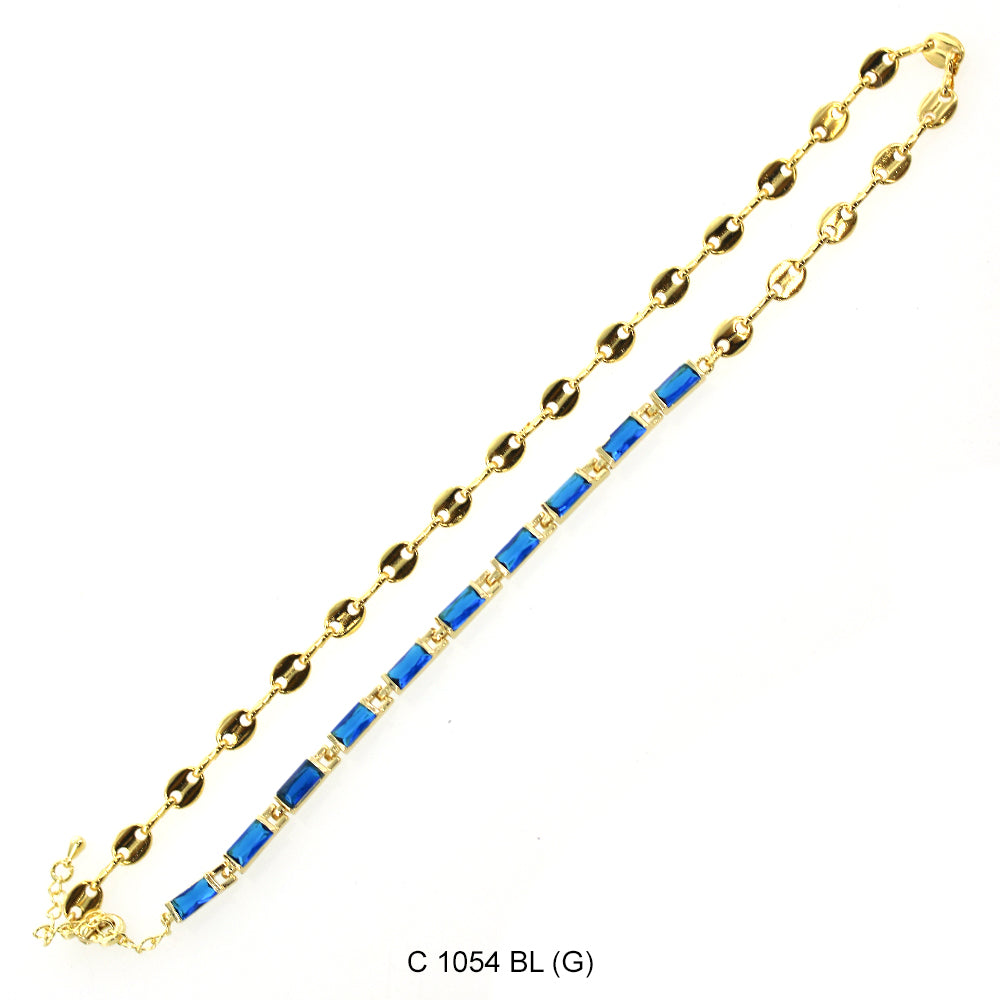 CZ Stones Chocker Chain Necklace C 1054 BL (G)