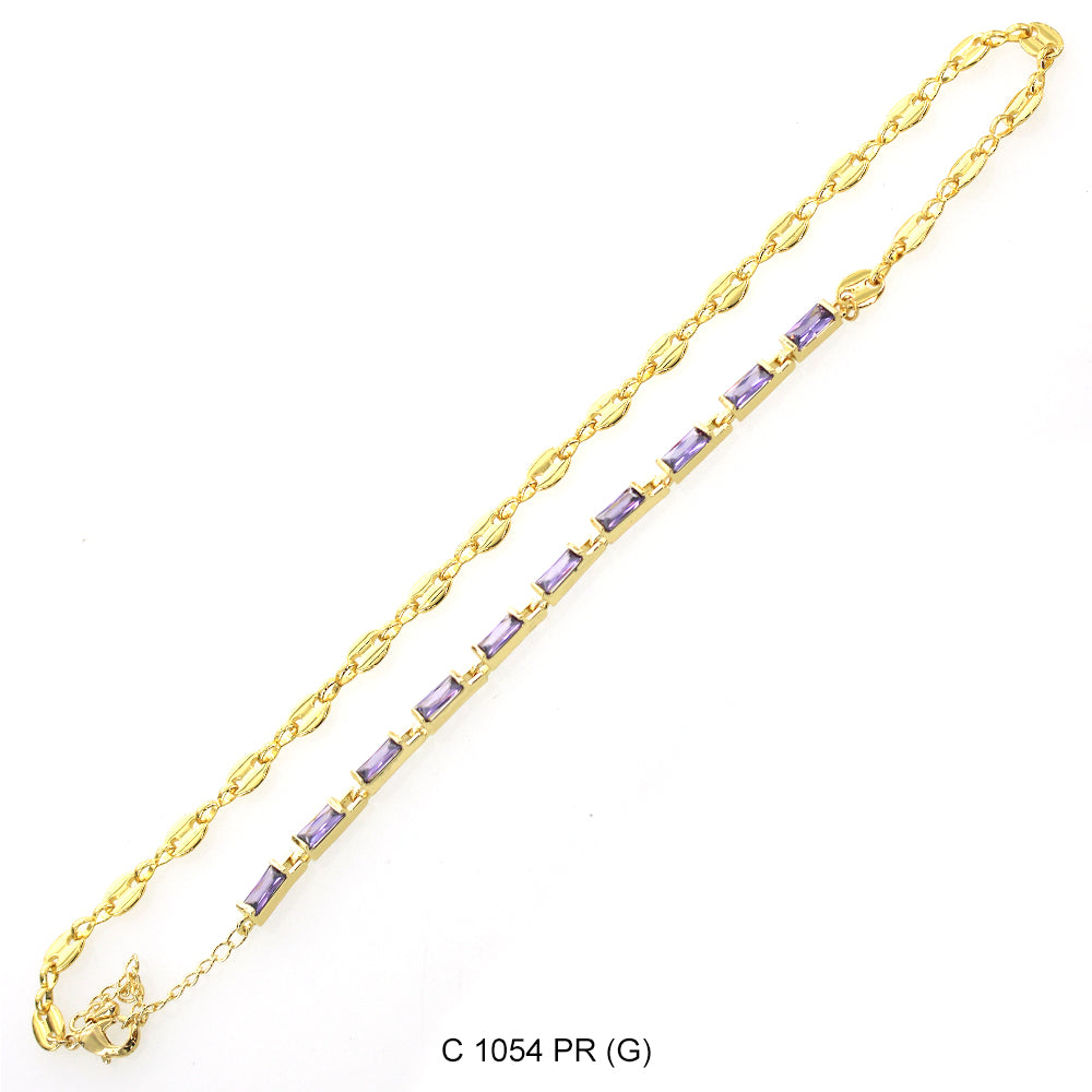 CZ Stones Chocker Chain Necklace C 1054 PR (G)