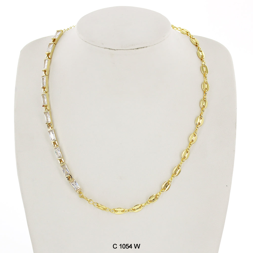 CZ Stones Chocker Chain Necklace C 1054 W (G)