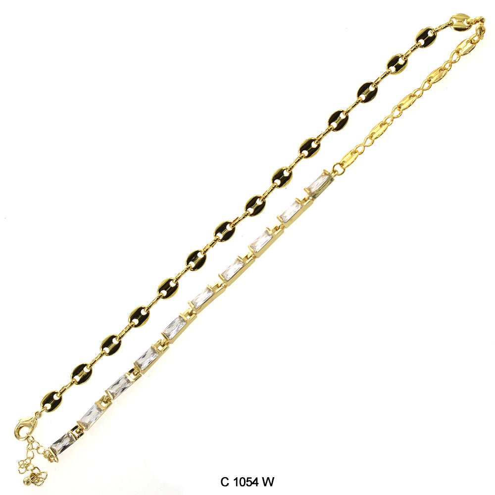 CZ Stones Chocker Chain Necklace C 1054 W (G)