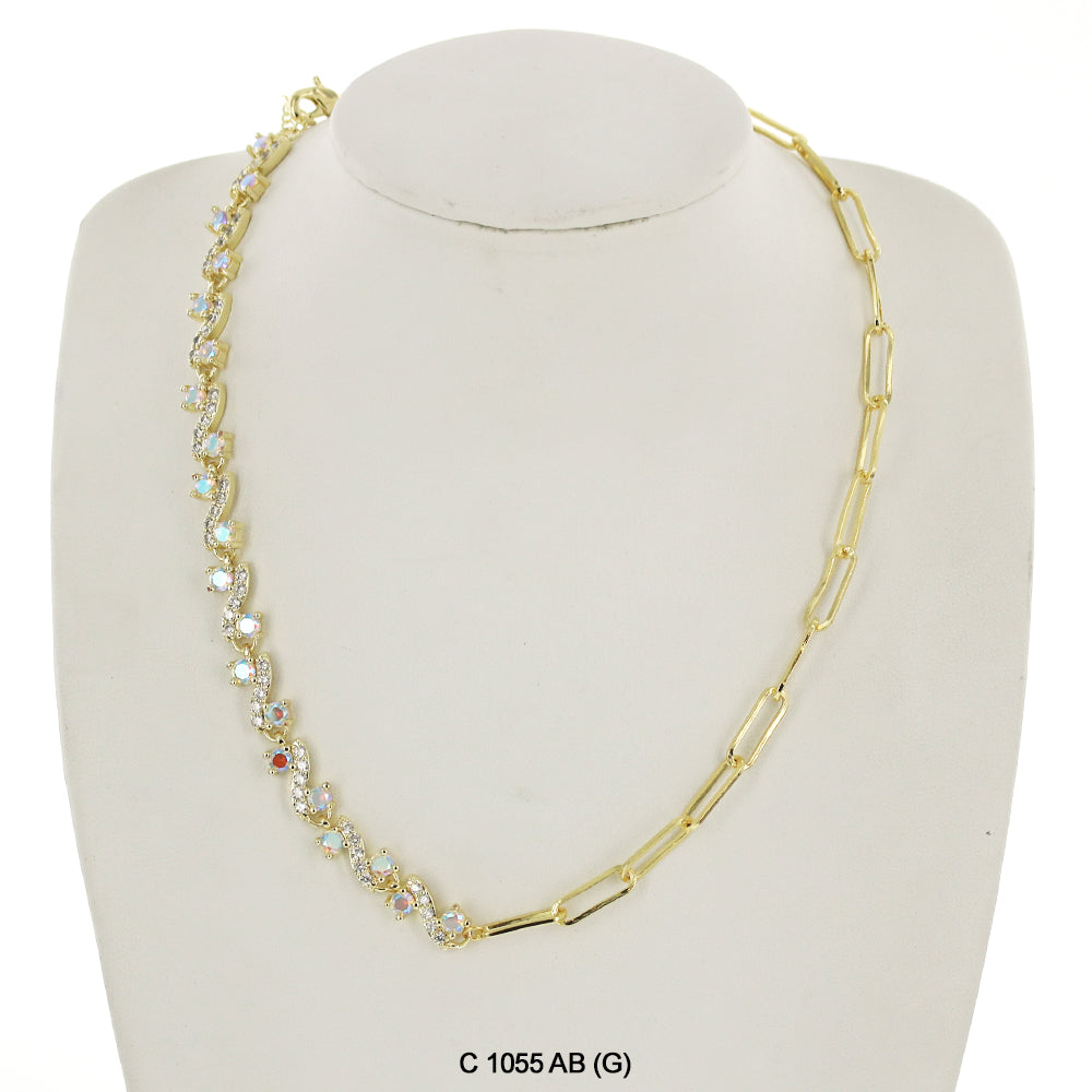 CZ Stones Chocker Chain Necklace C 1055 AB (G)