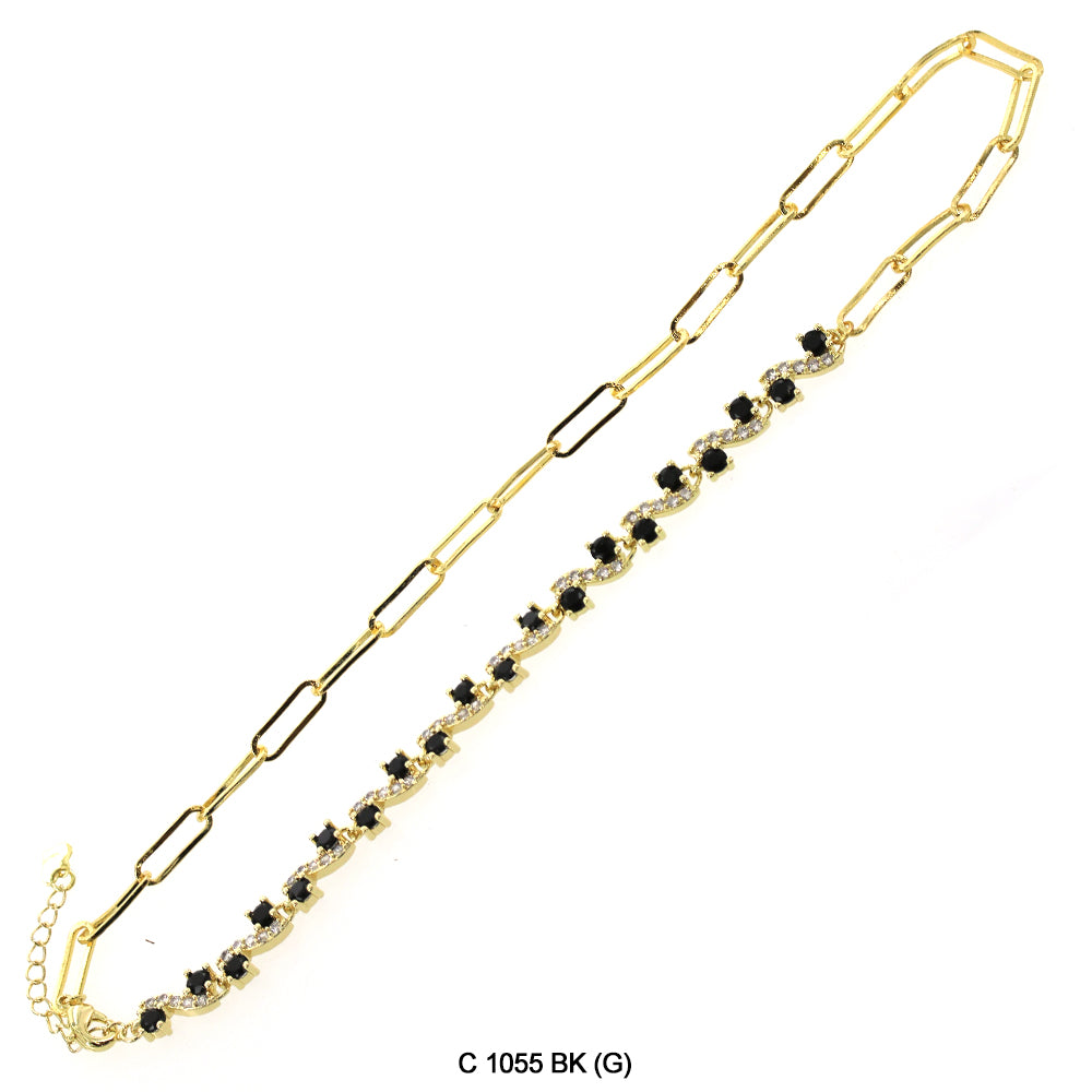 CZ Stones Chocker Chain Necklace C 1055 BK (G)