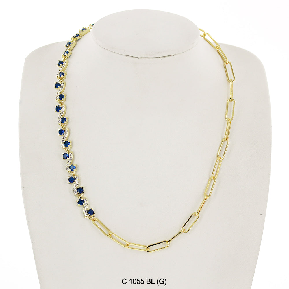 CZ Stones Chocker Chain Necklace C 1055 BL (G)