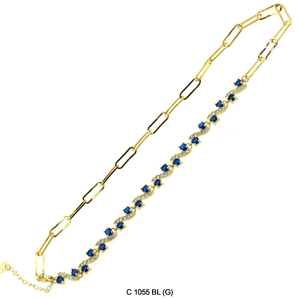 CZ Stones Chocker Chain Necklace C 1055 BL (G)