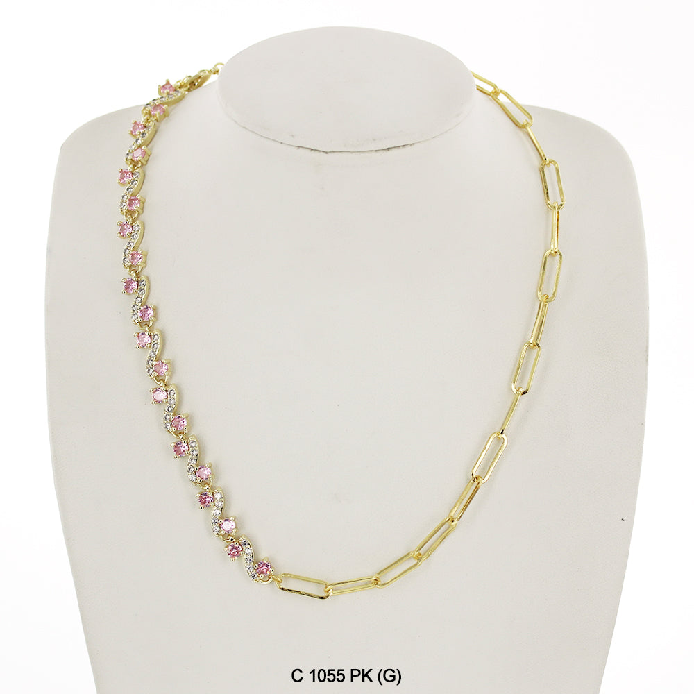 CZ Stones Chocker Chain Necklace C 1055 P (G)