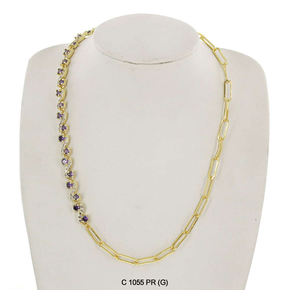 CZ Stones Chocker Chain Necklace C 1055 PR (G)