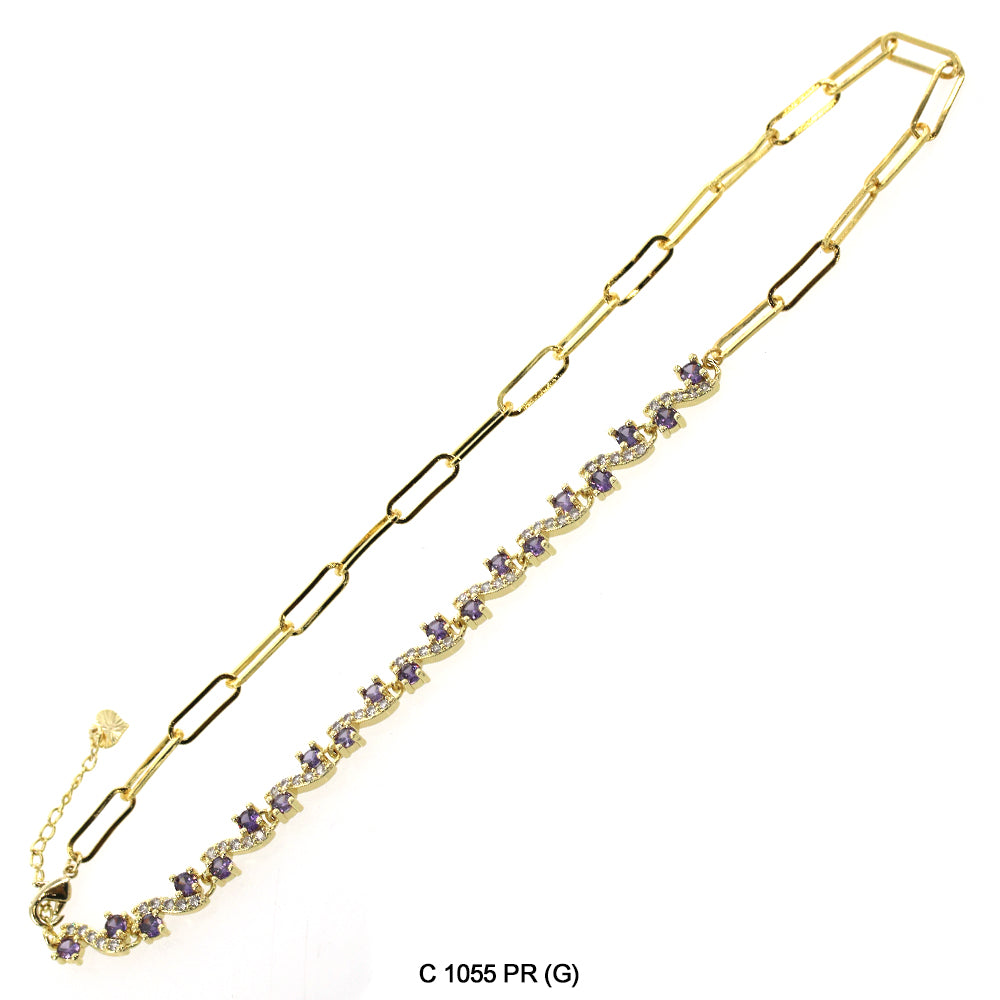 CZ Stones Chocker Chain Necklace C 1055 PR (G)