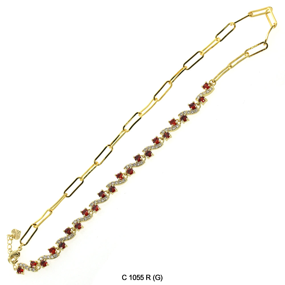 CZ Stones Chocker Chain Necklace C 1055 R (G)