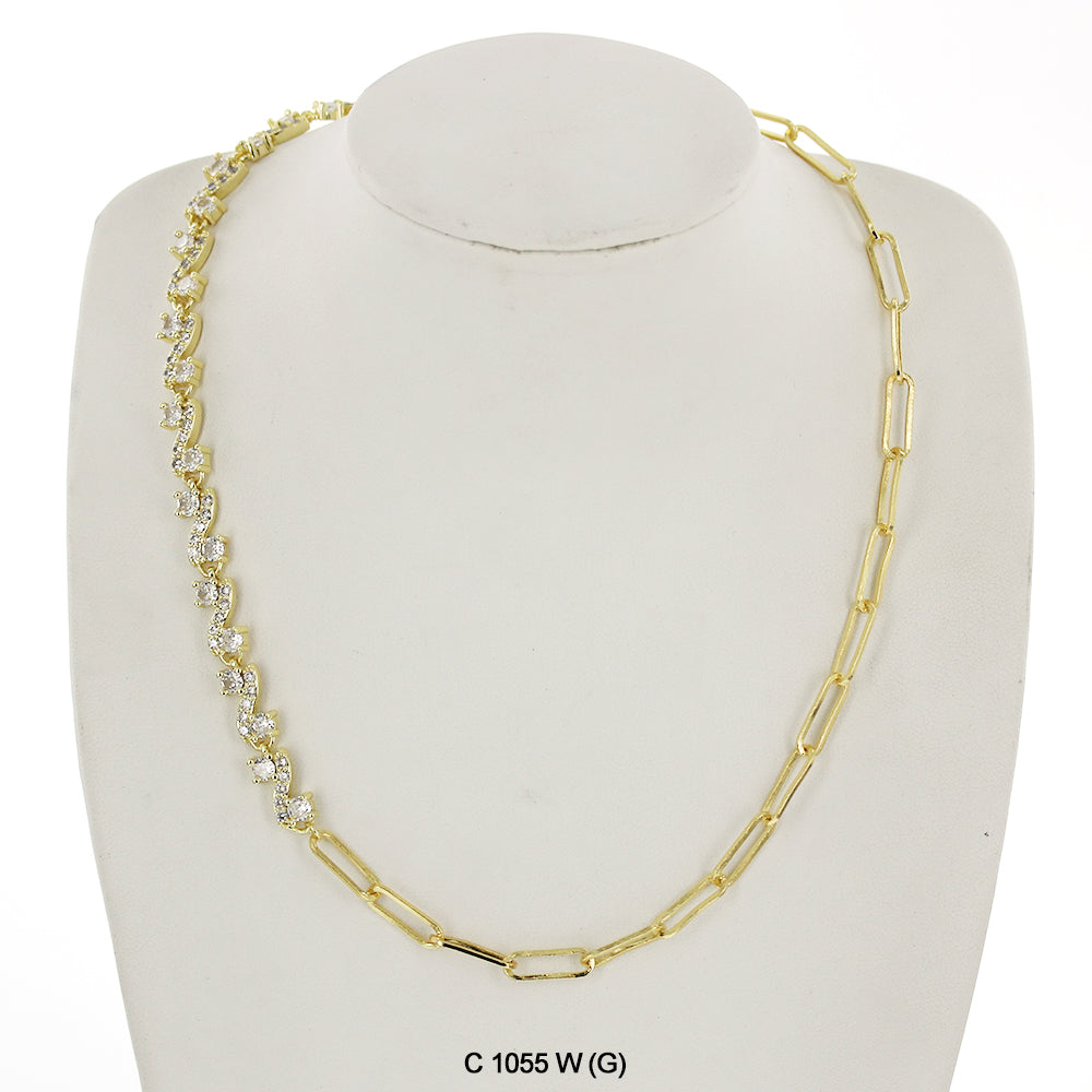 CZ Stones Chocker Chain Necklace C 1055 W (G)