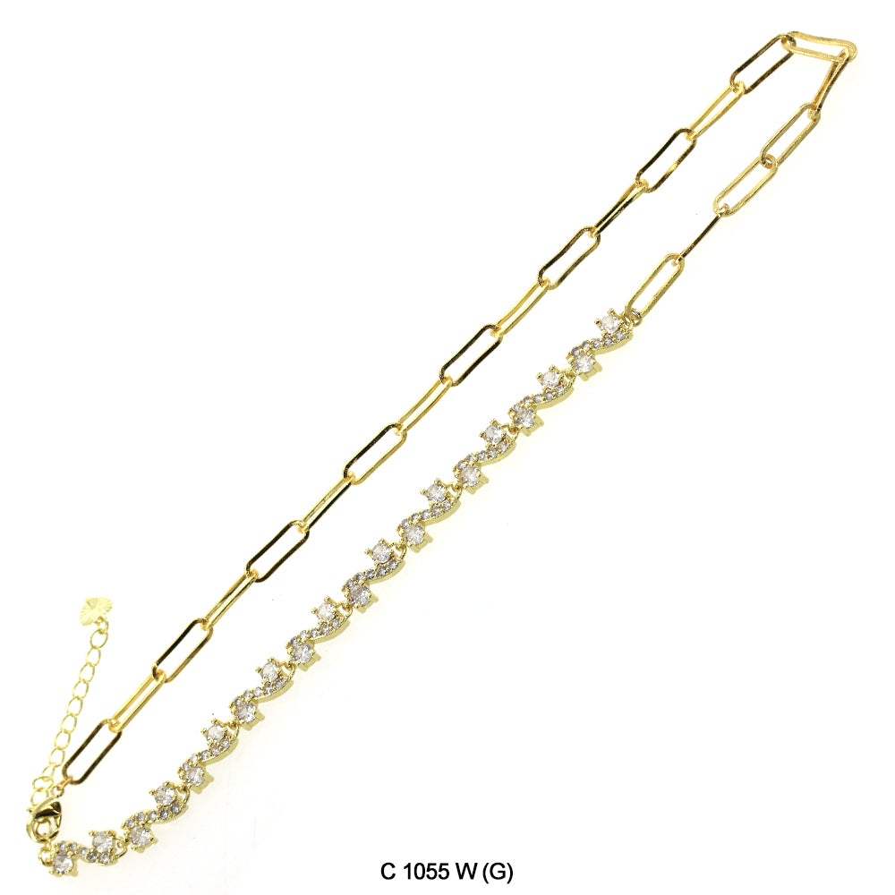 CZ Stones Chocker Chain Necklace C 1055 W (G)