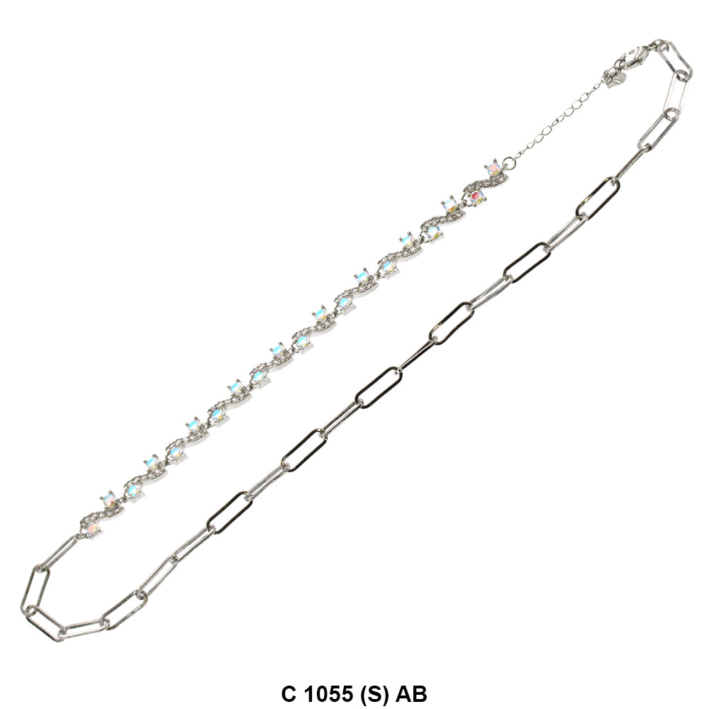 CZ Stones Chocker Chain Necklace C 1055 (S) AB