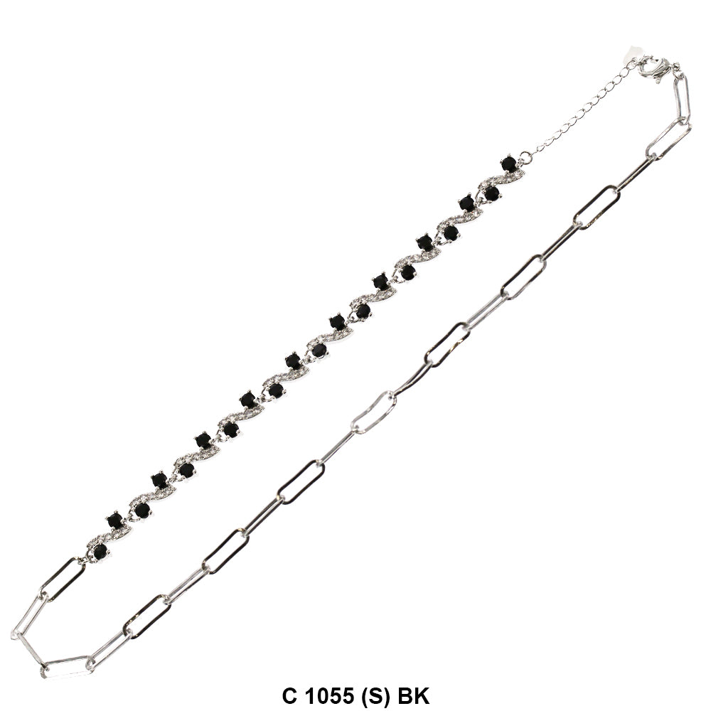 CZ Stones Chocker Chain Necklace C 1055 (S) BK