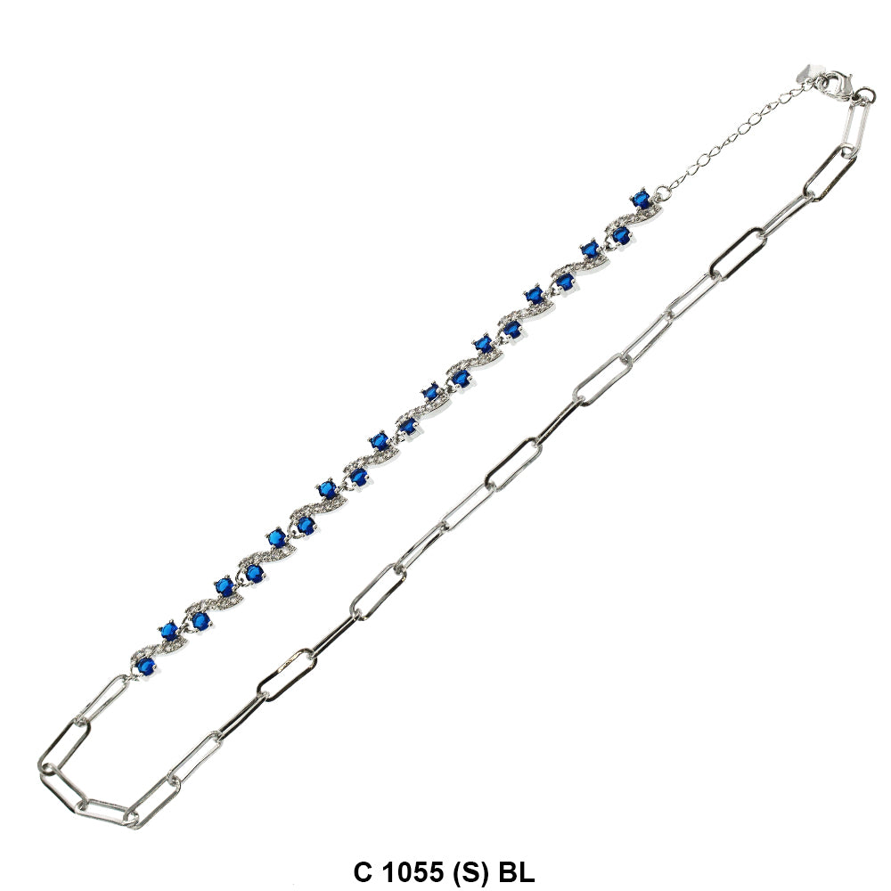 CZ Stones Chocker Chain Necklace C 1055 (S) BL