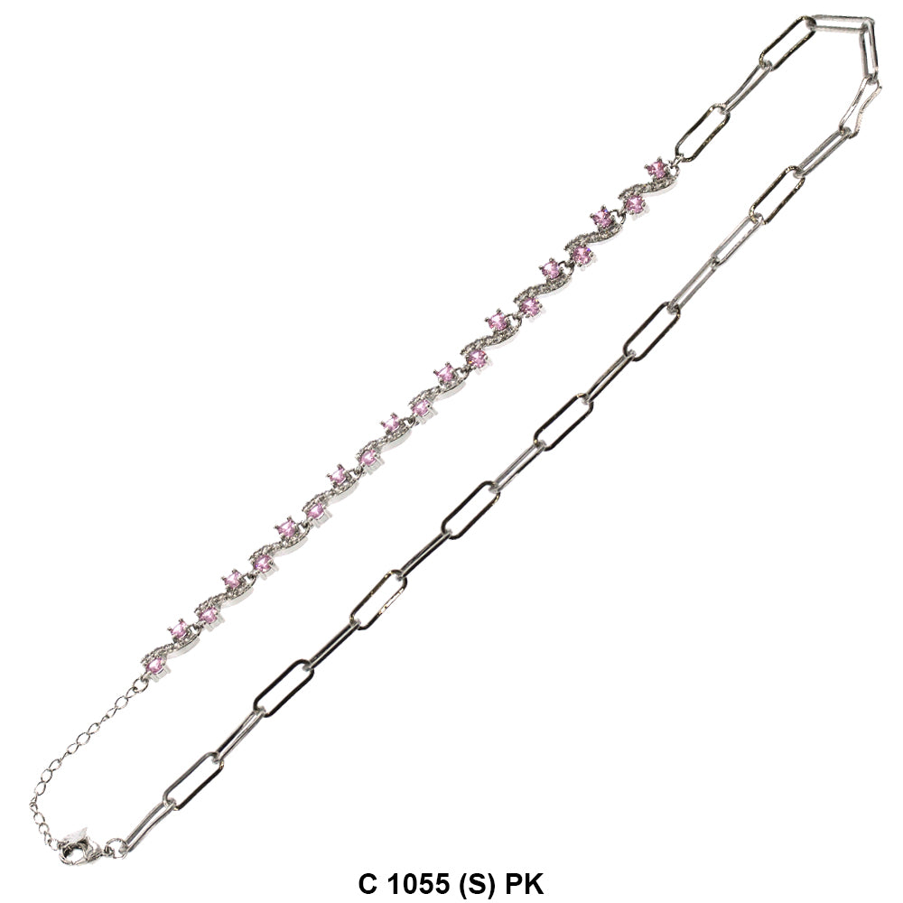 CZ Stones Chocker Chain Necklace C 1055 (S) PK