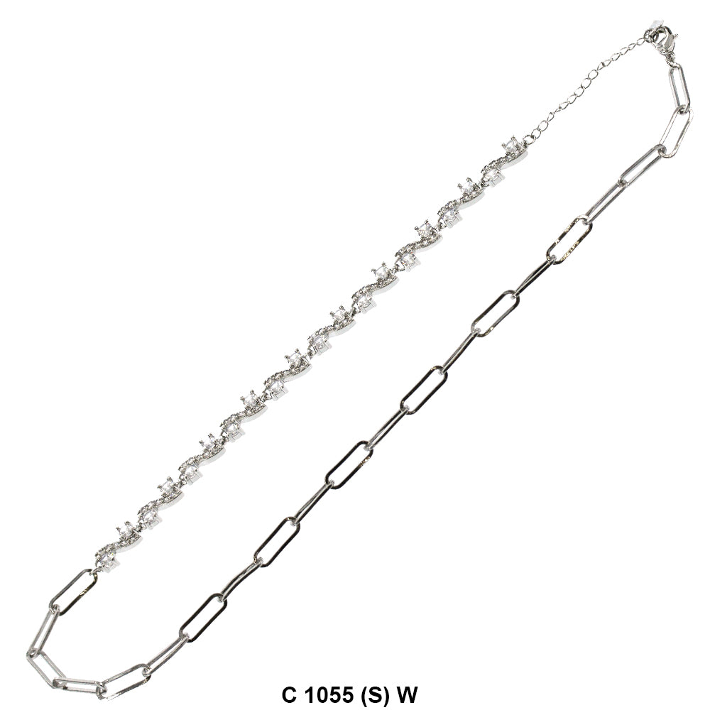 CZ Stones Chocker Chain Necklace C 1055 (S) W