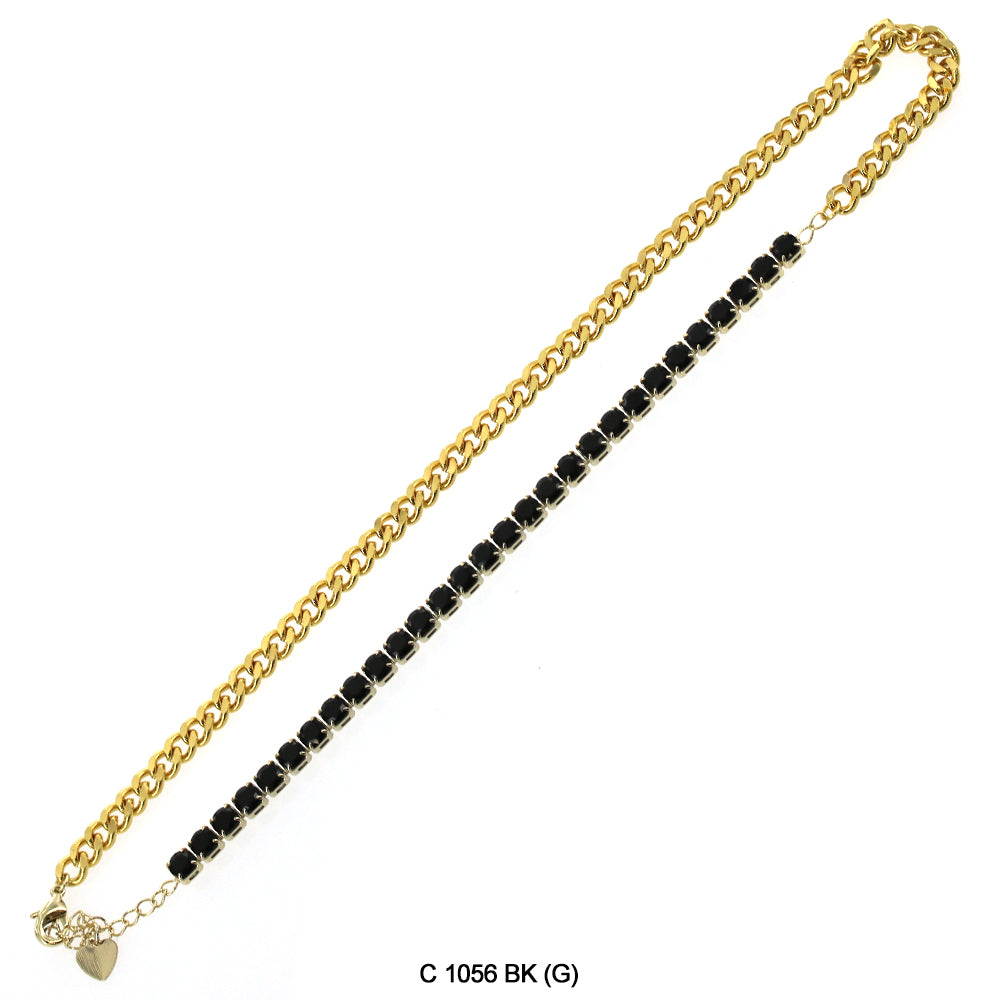 CZ Stones Chocker Chain Necklace C 1056 BK (G)