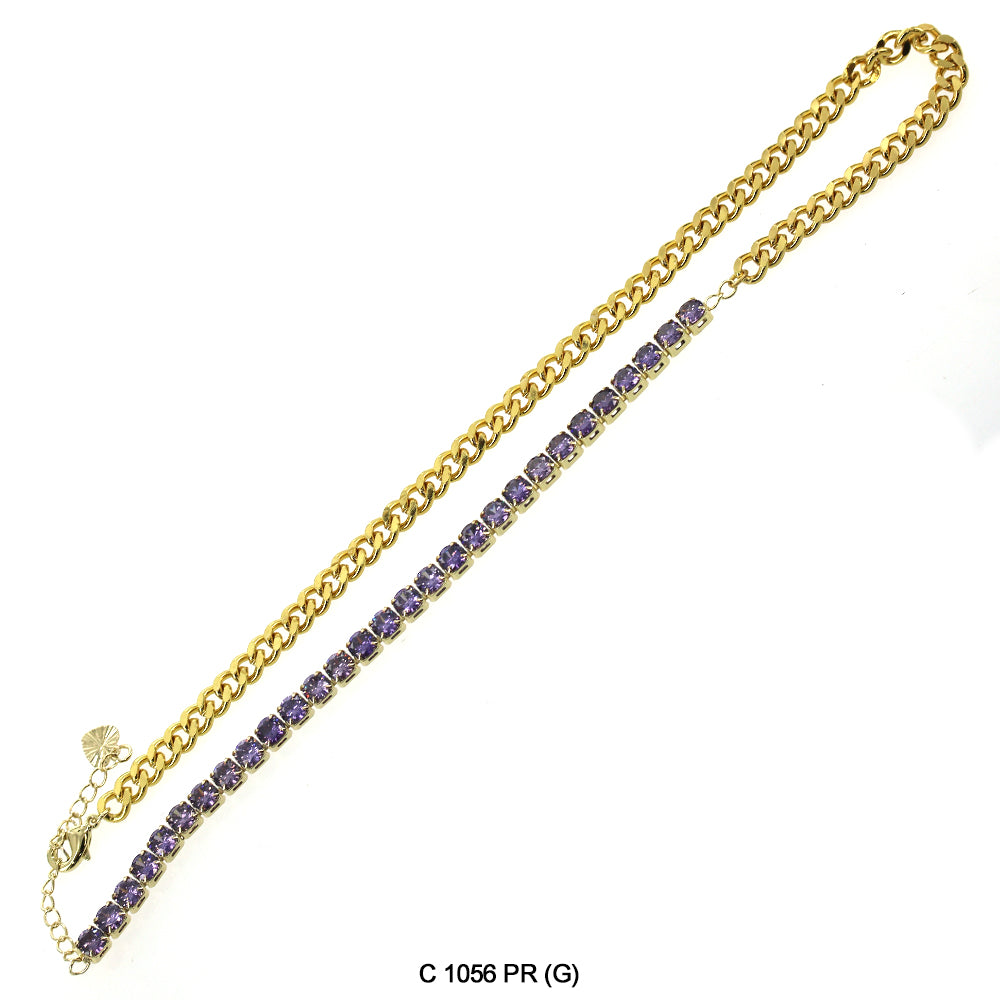 CZ Stones Chocker Chain Necklace C 1056 PR (G)