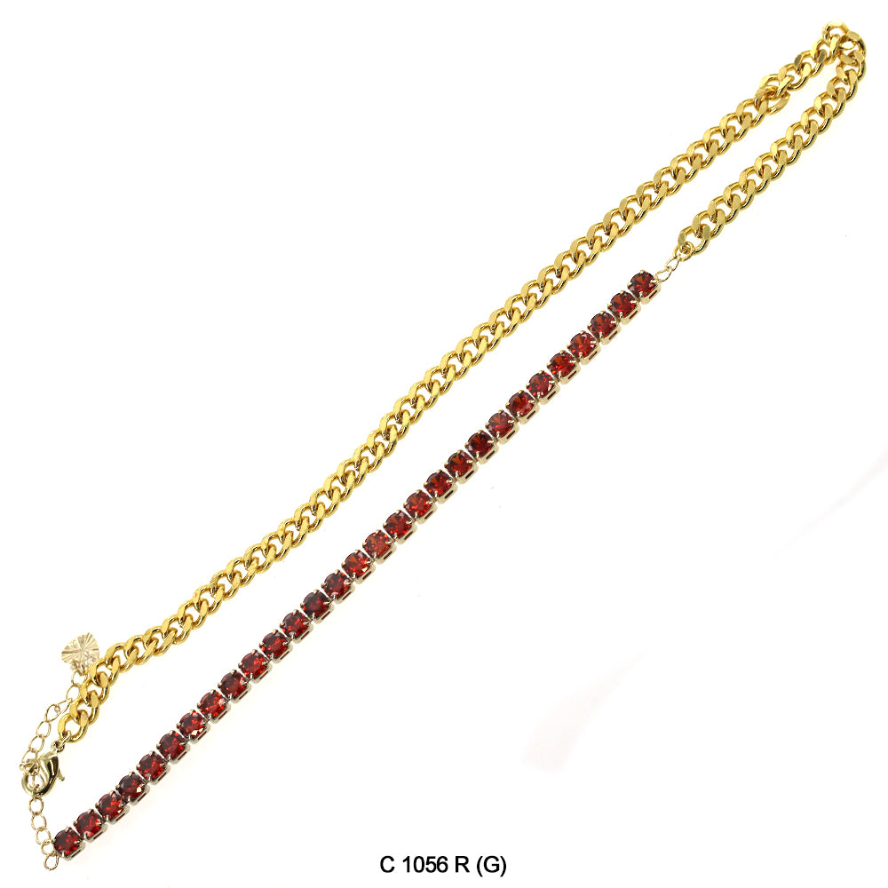 CZ Stones Chocker Chain Necklace C 1056 R (G)