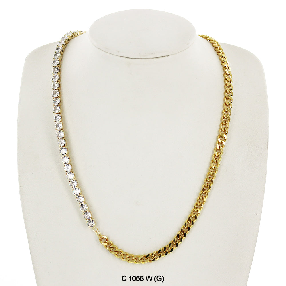 CZ Stones Chocker Chain Necklace C 1056 W (G)