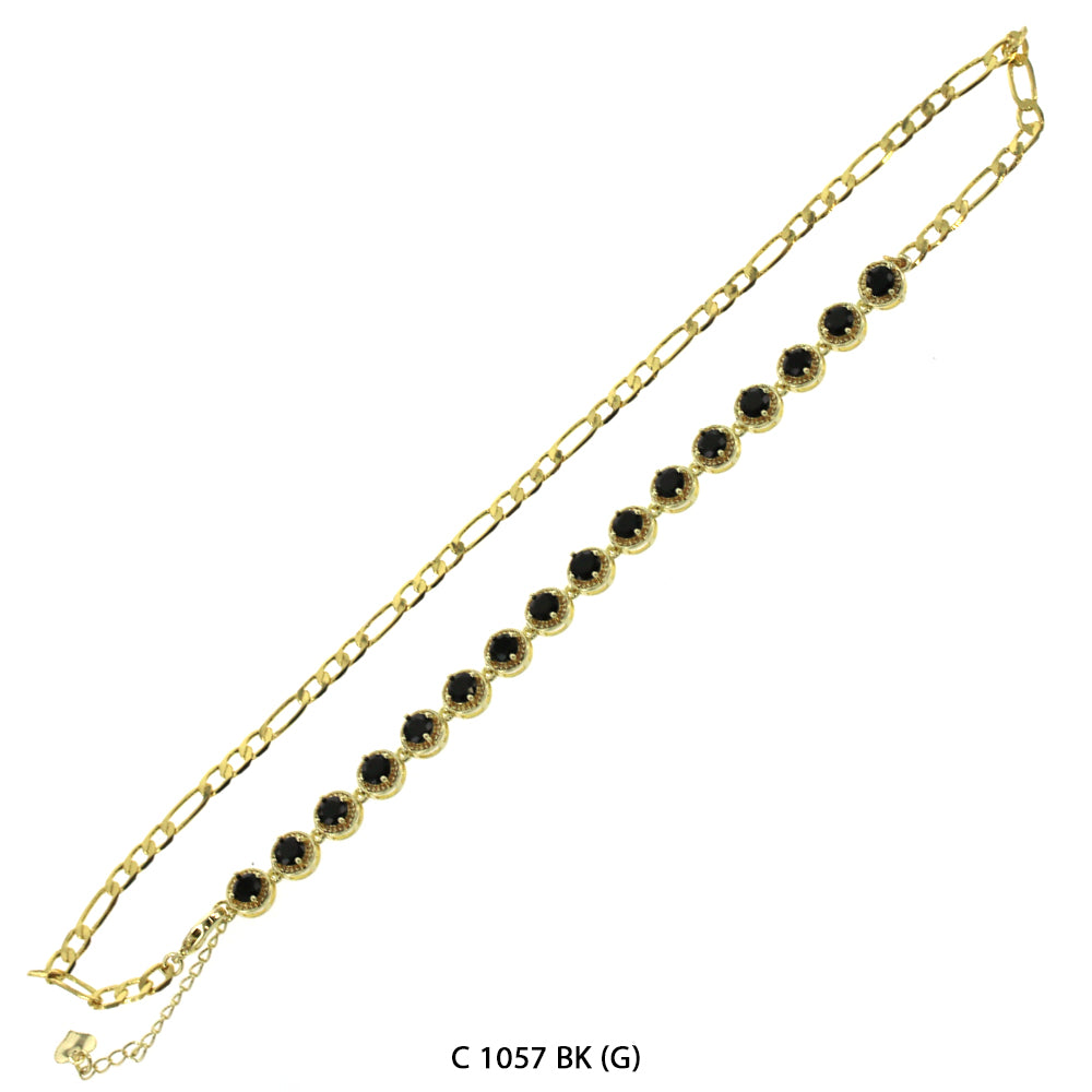 CZ Stones Chocker Chain Necklace C 1057 BK (G)