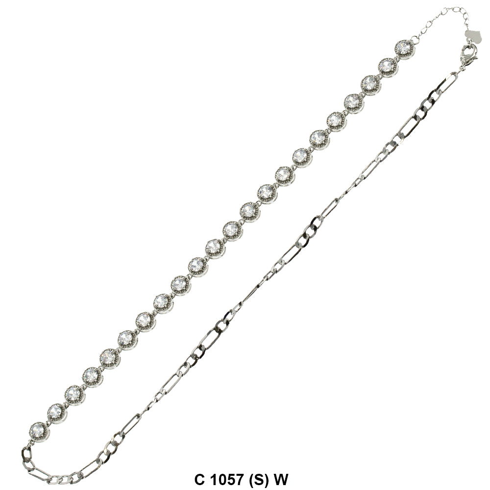 CZ Stones Chocker Chain Necklace C 1057 (S) W