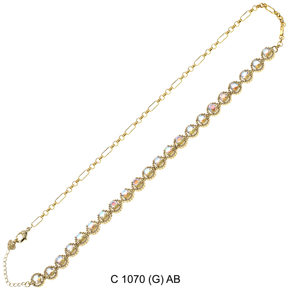 CZ Stones Chocker Chain Necklace C 1070 (G) AB