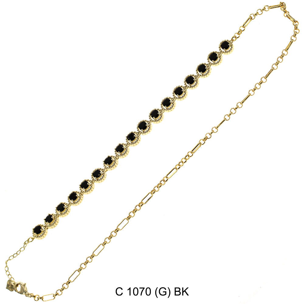 CZ Stones Chocker Chain Necklace C 1070 (G) BK