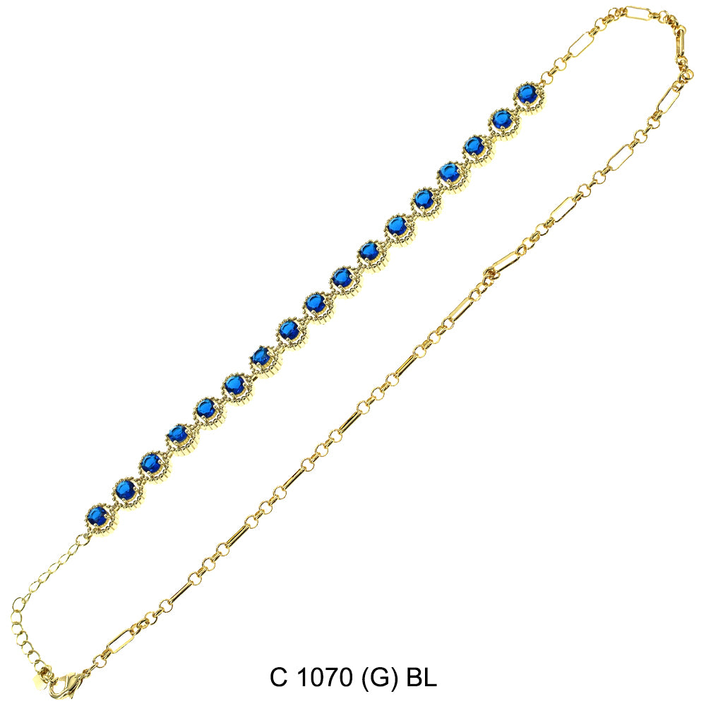 CZ Stones Chocker Chain Necklace C 1070 (G) BL