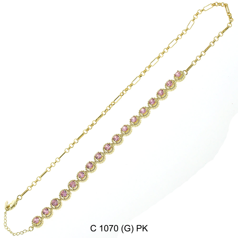 CZ Stones Chocker Chain Necklace C 1070 (G) PK