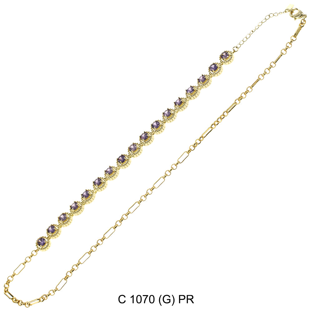 CZ Stones Chocker Chain Necklace C 1070 (G) PR